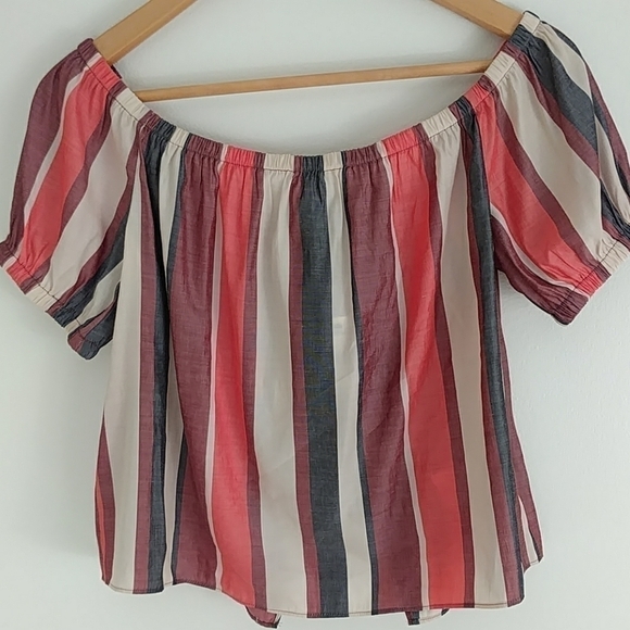 𝅺✨express striped off-the-shoulder bow tie back top - Picture 2 of 7